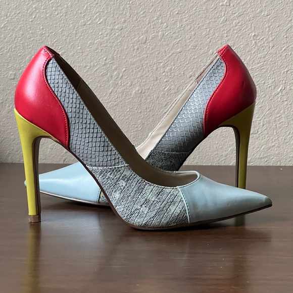 Rock & Republic ‘Deliah Blue’ Color Block Mixed Pattern Pumps - Size 7 - Picture 1 of 9